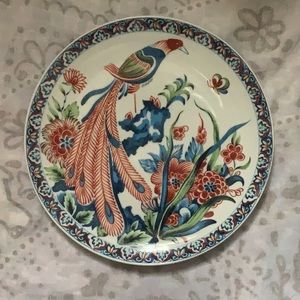 Vintage Genin Trudeau Peacock Bird Plate made in Japan Decorative Porcelain Red